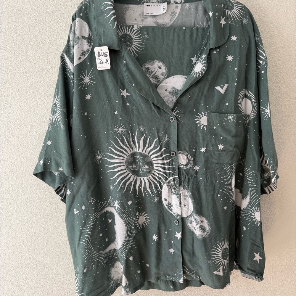Celestial Print Button Down Shirt and Pants Set